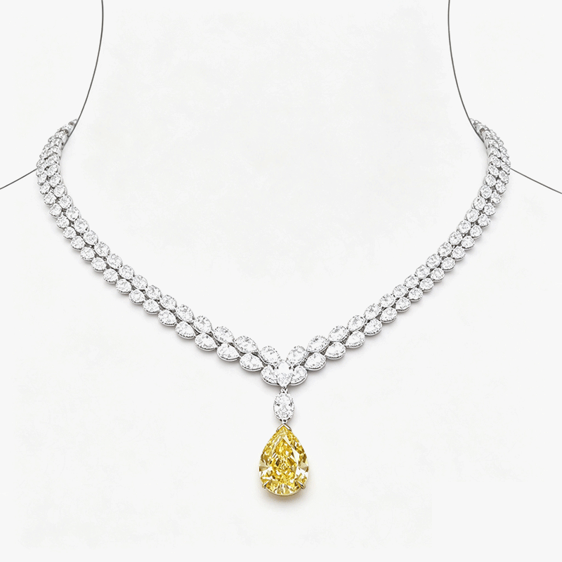 Two Tone Pear Cut Yellow & Two Row White Sapphire Occasion Necklace