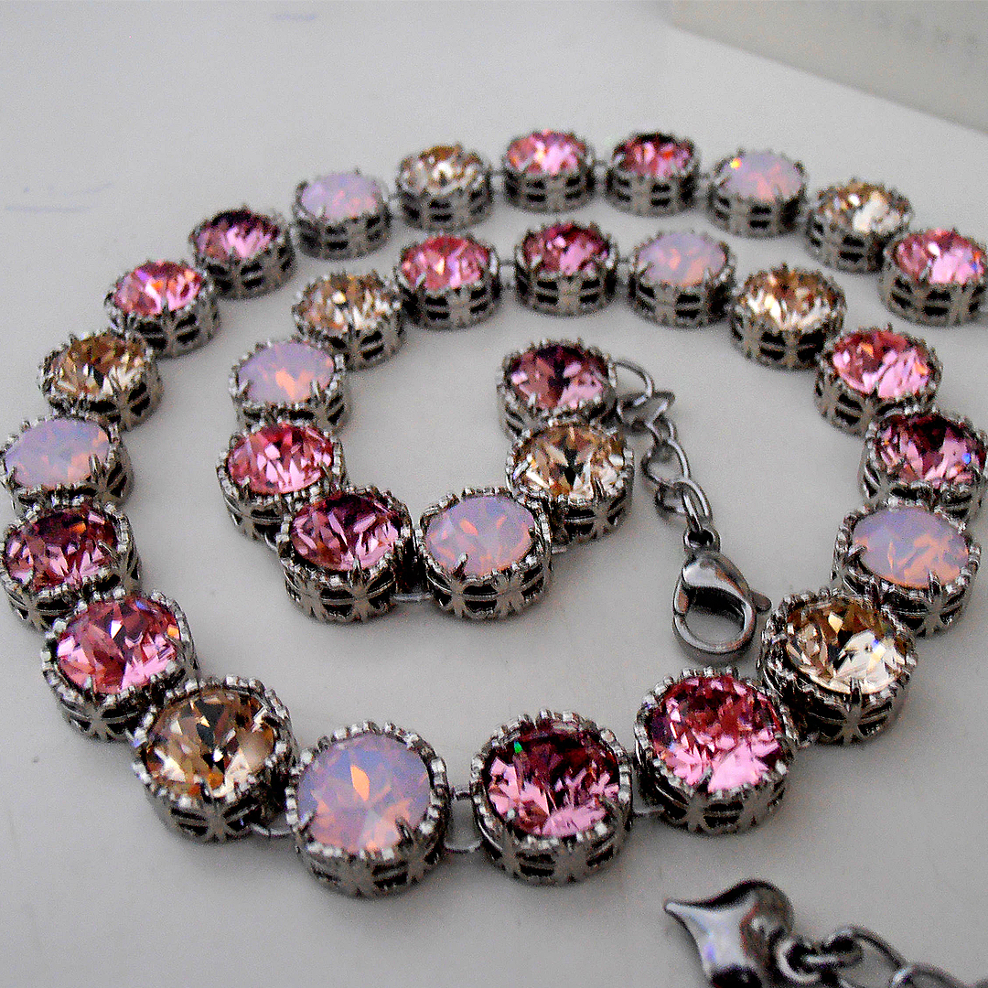 Art deco Rose Water Opal Pink Sapphire Necklace