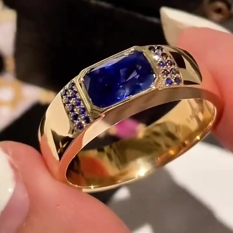 2ct Radiant Cut Blue Sapphire Men's Ring