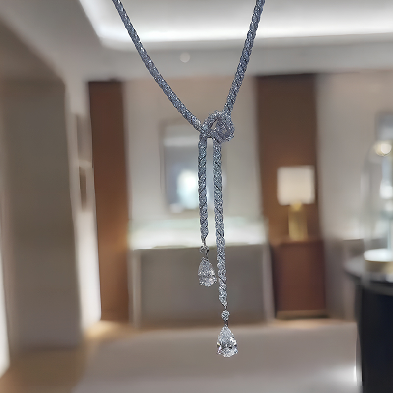 Double Pear Cut White Sapphire Knot Necklace