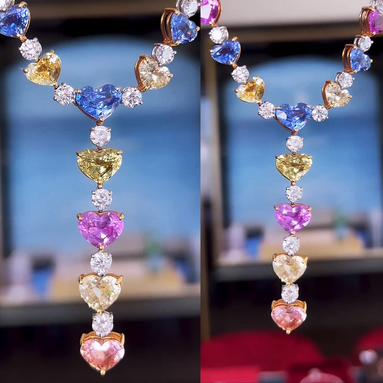 Heart Cut Rainbow Sapphire Necklace