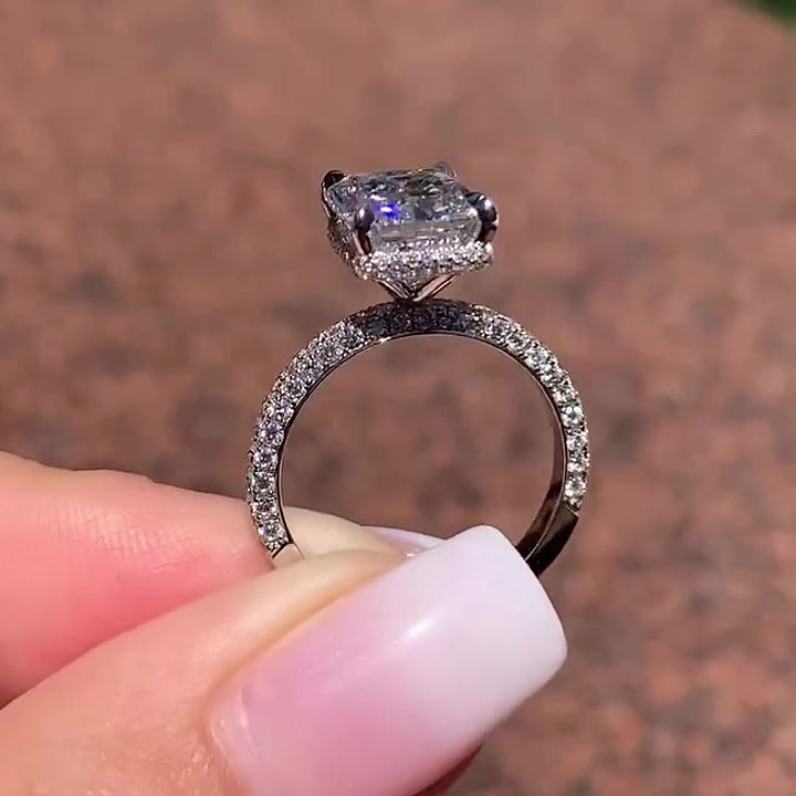 6ct Under Halo Radiant Cut Diamond Engagement Ring