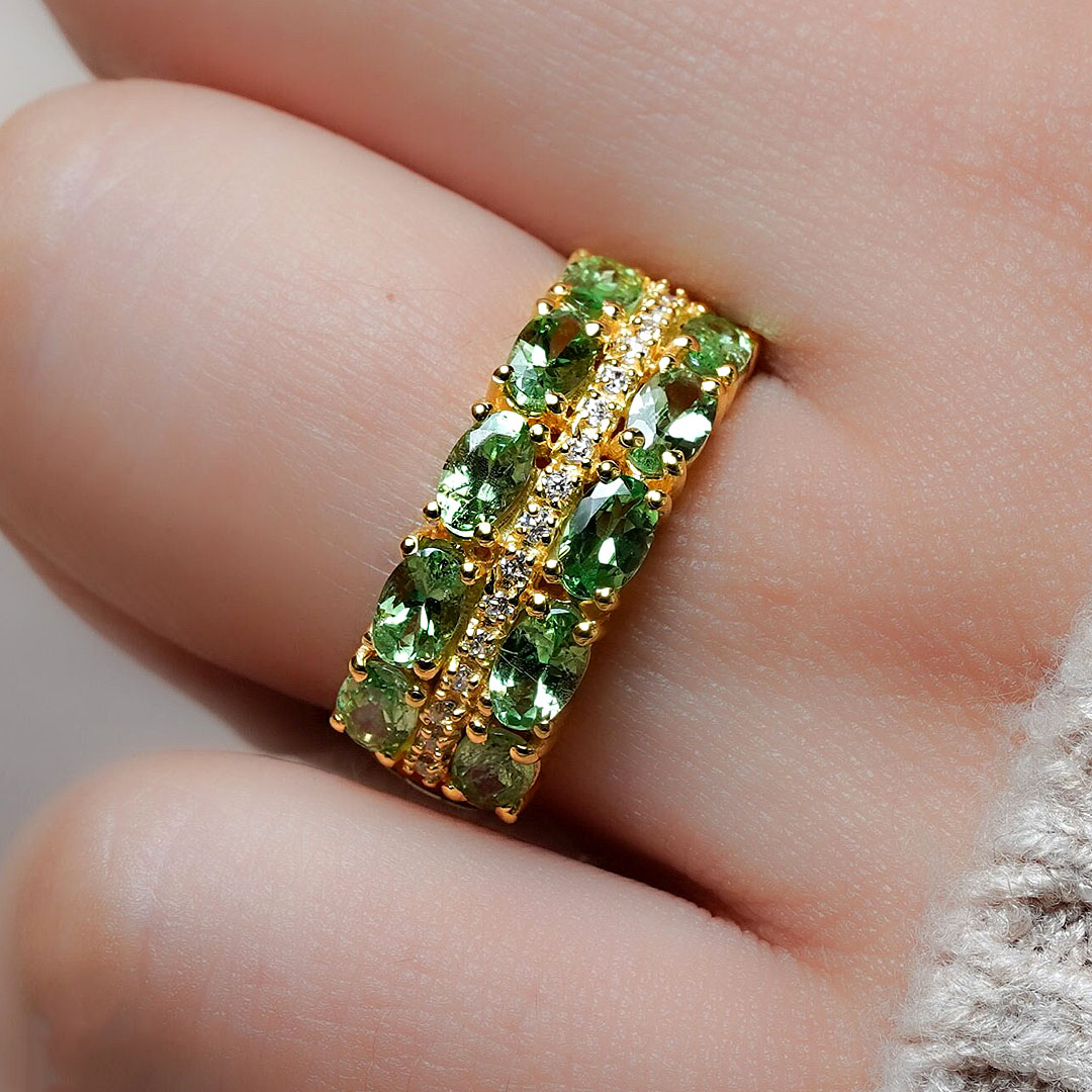 3.5ct Oval Cut Green Sapphire Eternity Ring