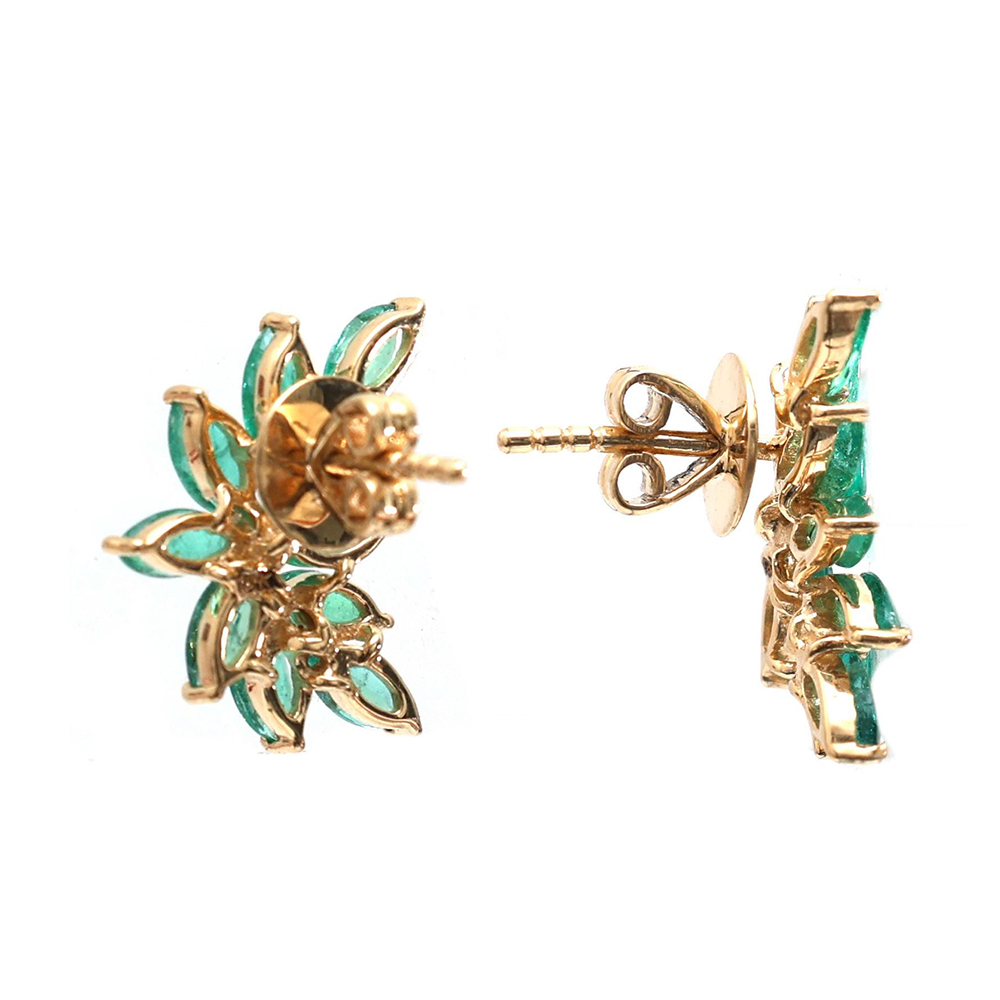 Vintage Marquise Cut Emerald Sapphire Stud Earrings