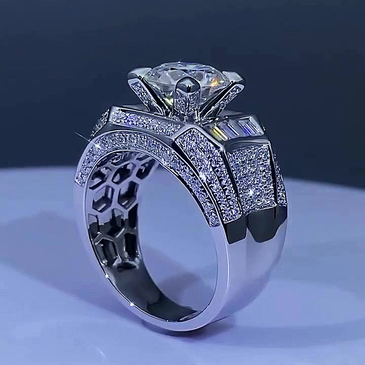 5ct Round Cut White Sapphire Engagement Ring for Men