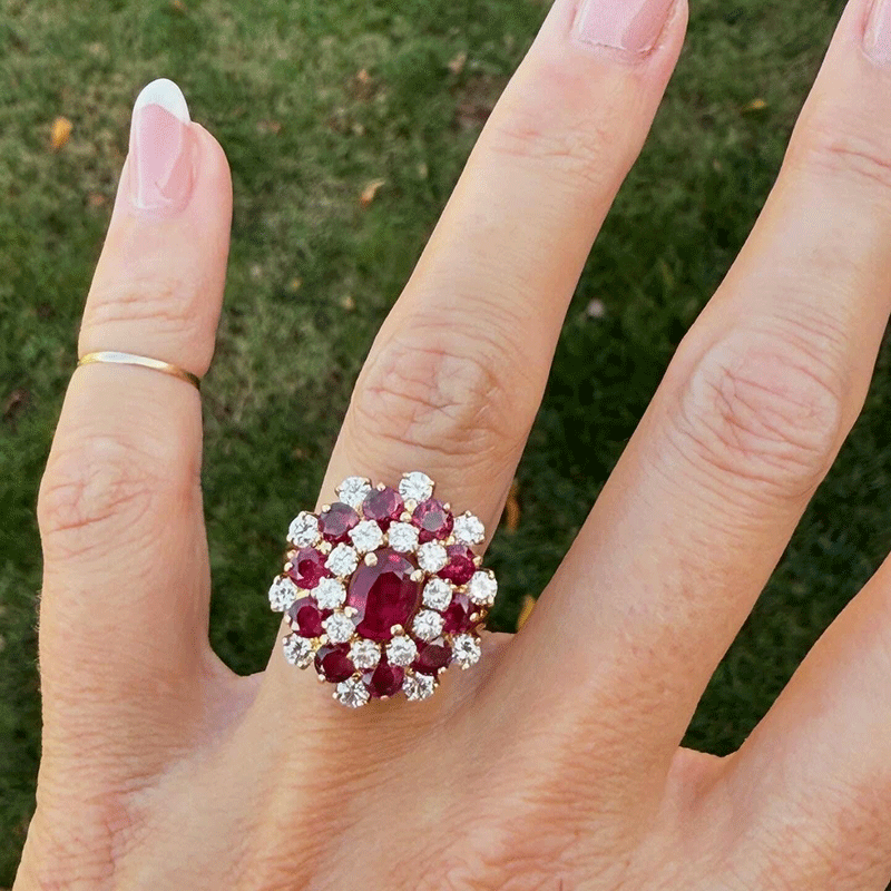 3ct Oval Cut Ruby Sapphire Halo Cocktail Ring