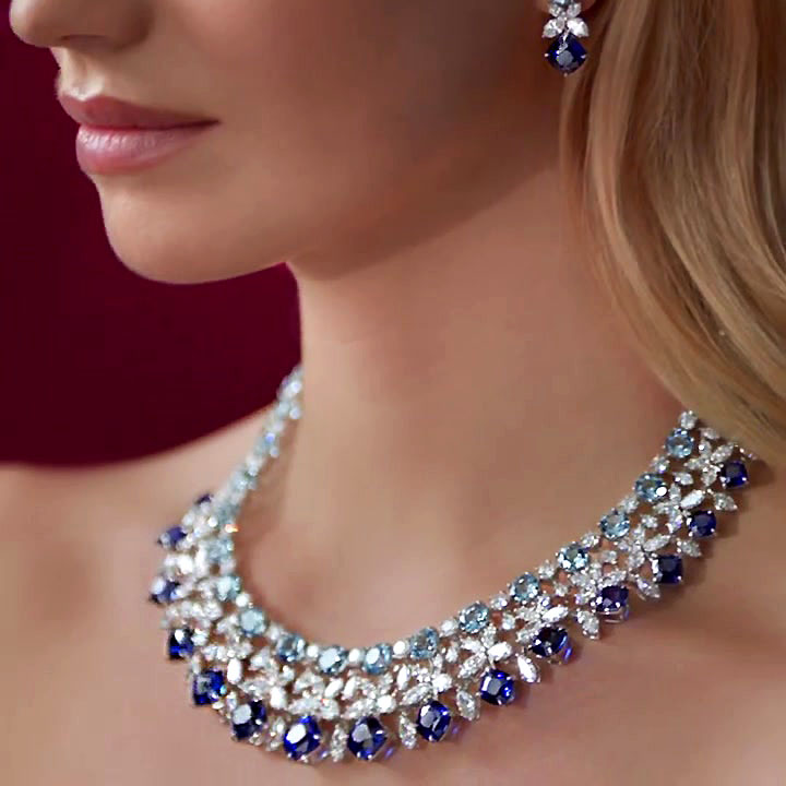 Luxury Multi-Cut Blue Sapphire Necklace