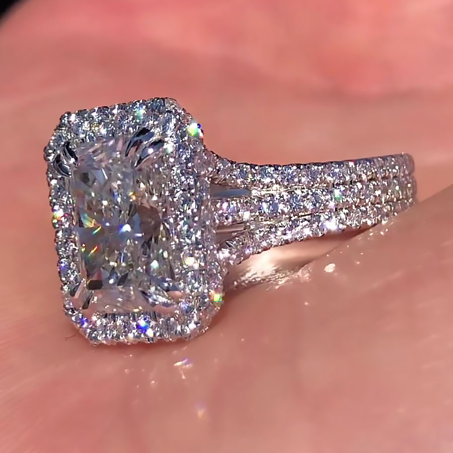 3ct Halo Radiant Cut White Sapphire Engagement Ring