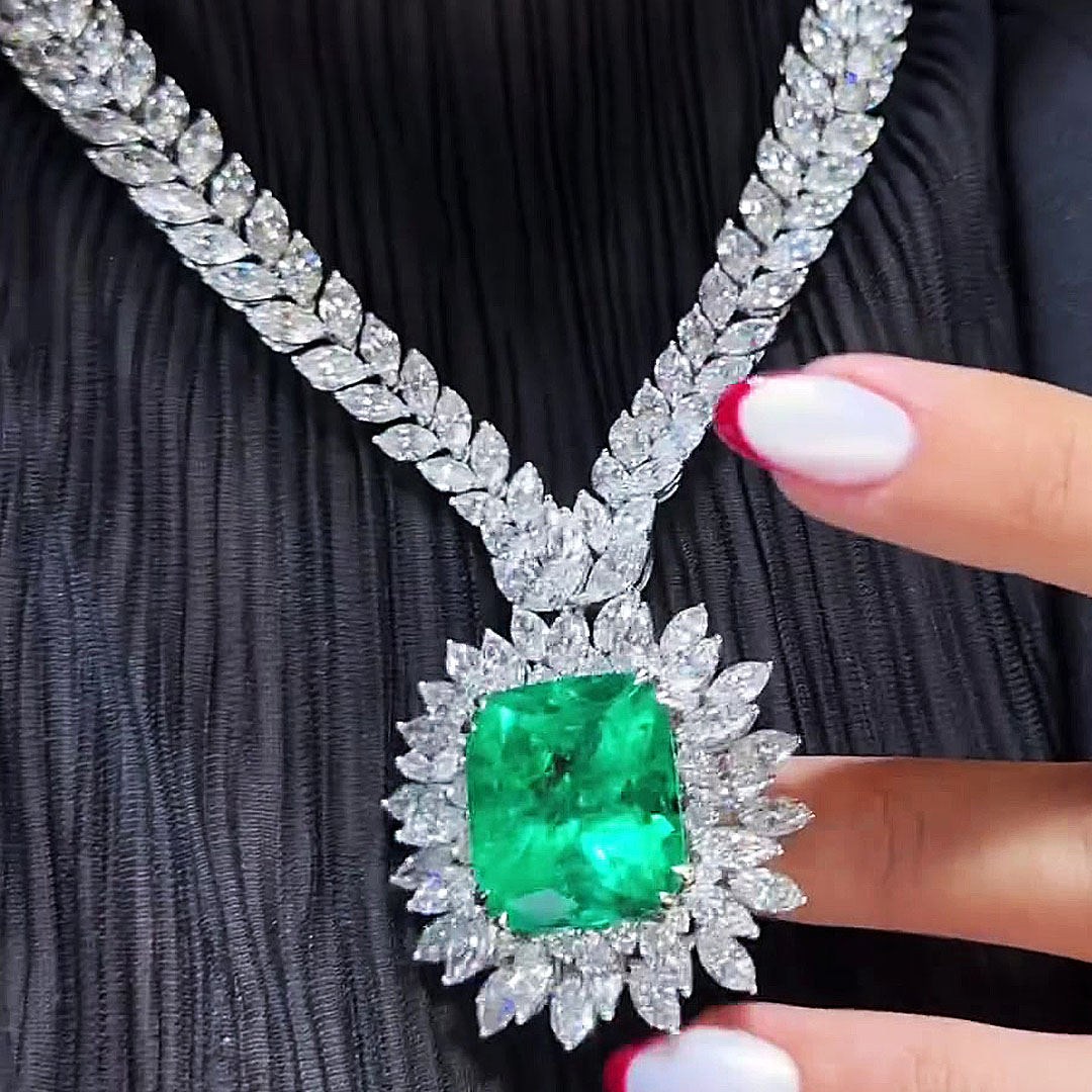 Multi-Cut Emerald Sapphire Pendant Necklace