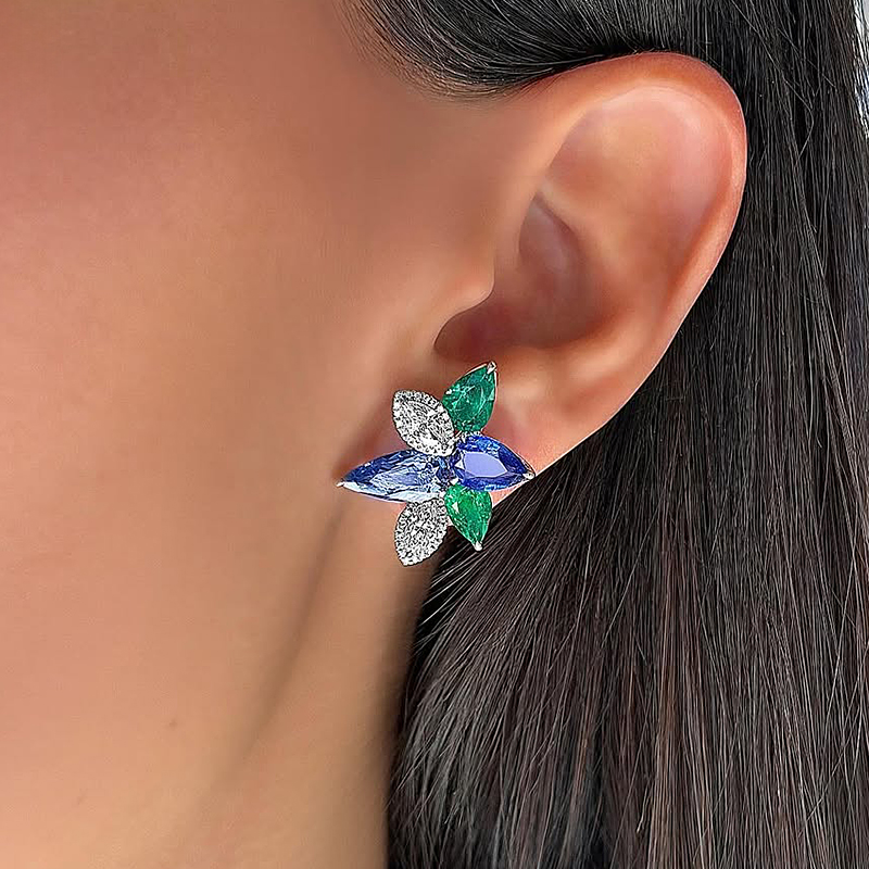 Pear Cut Multi-Sapphire Stud Earrings