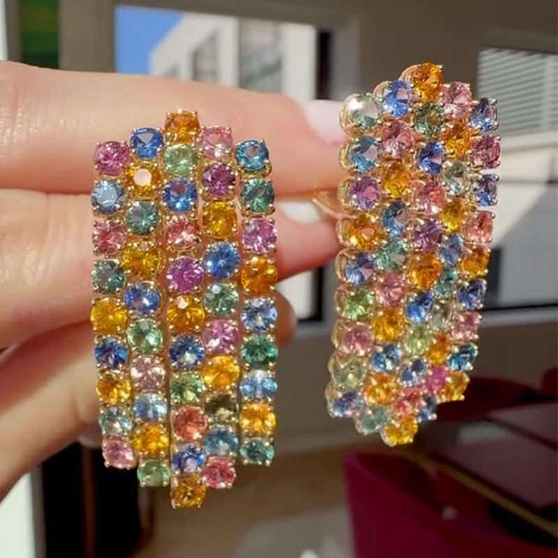 Round Cut Multi-Gemstone Drop Earrings