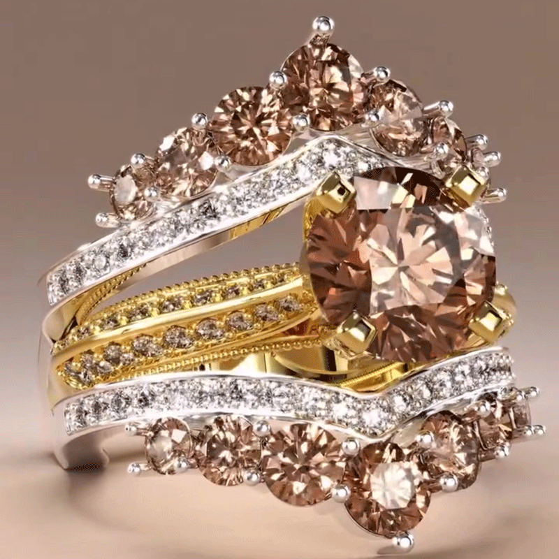 Dramatic Regal 3ct Round Cut Coffee Sapphire Wedding Sets/2 pcs