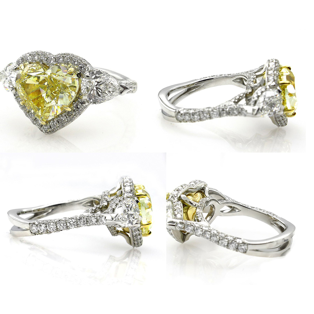 3.5ct  Fancy Yellow Sapphire Heart Cut Halo Engagement Ring