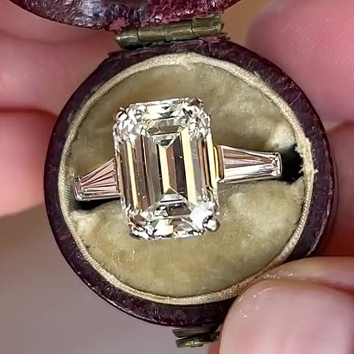 4ct Emerald Cut White Sapphire Engagement Ring