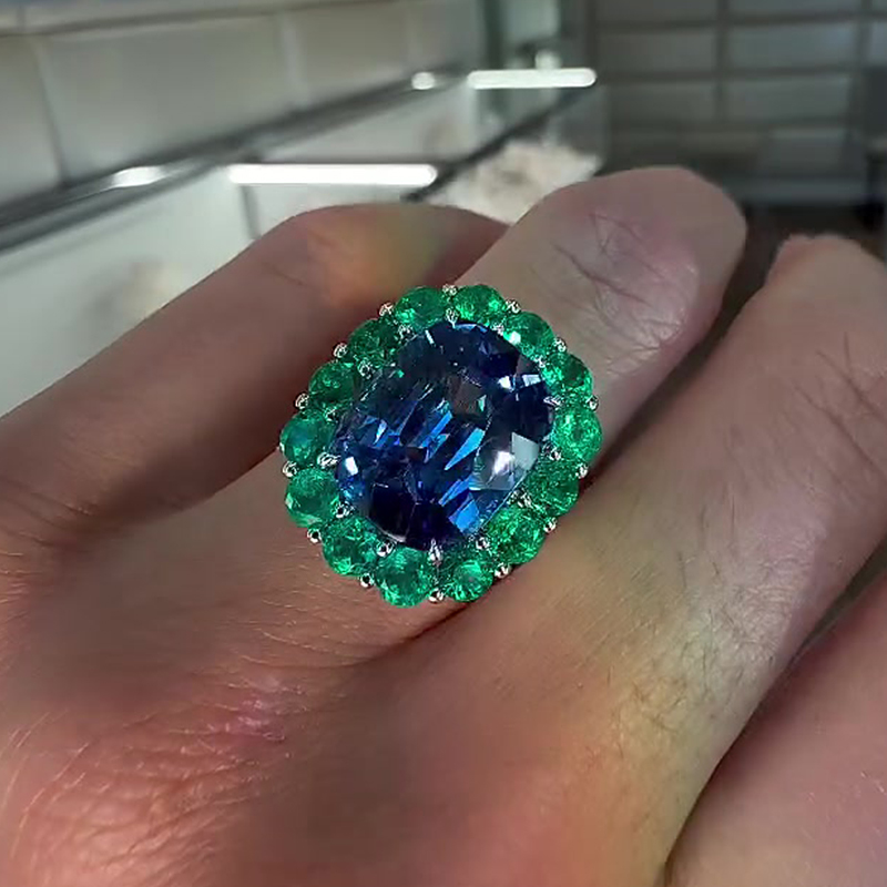 Halo 4ct Cushion Cut Blue Sapphire Engagement Ring