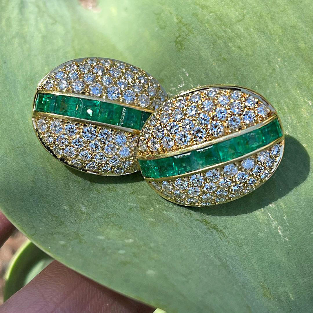 Micro-pave Setting Emerald Cut Emerald Sapphire Stud Earrings