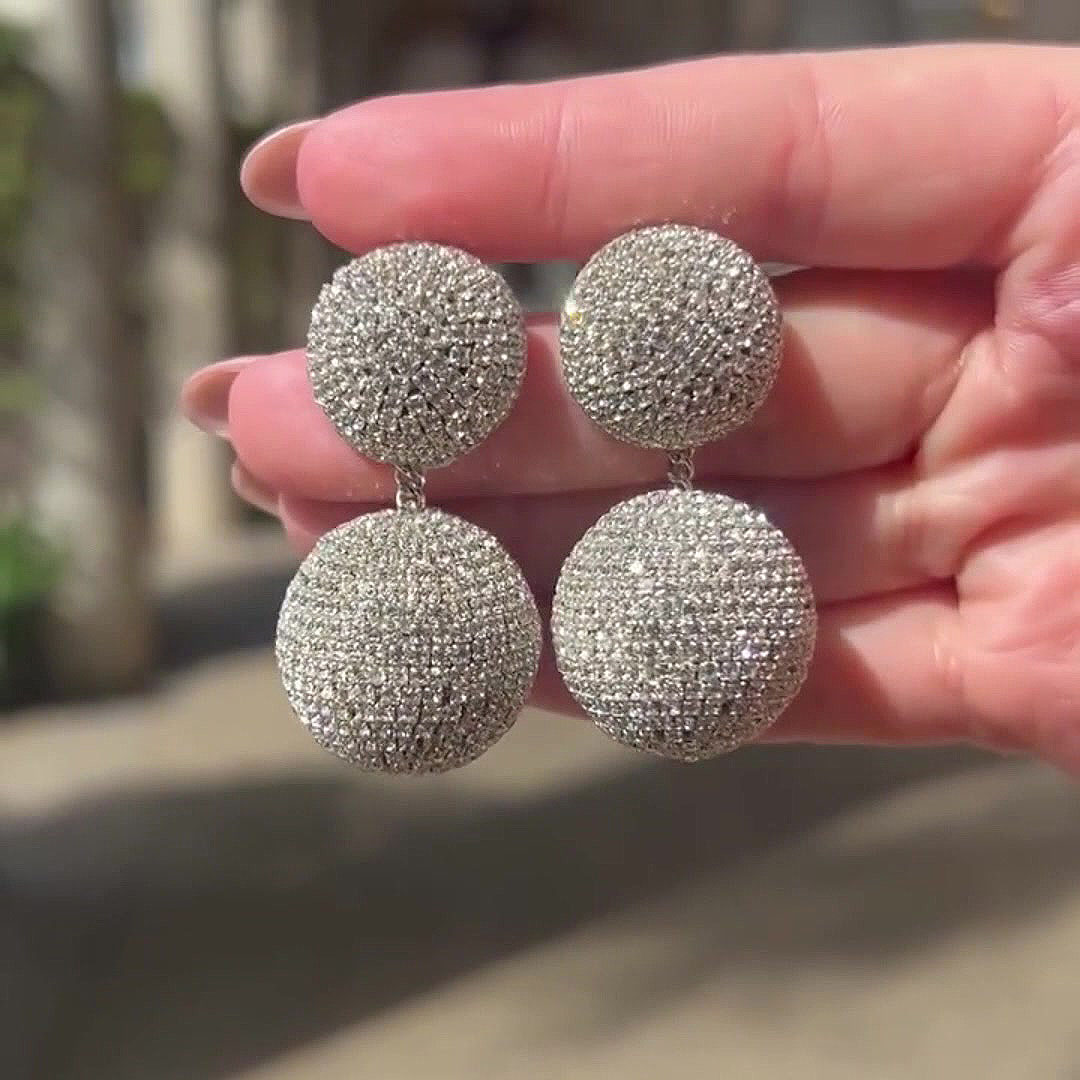 Round Cut Diamond Crystal Ball Drop Earrings
