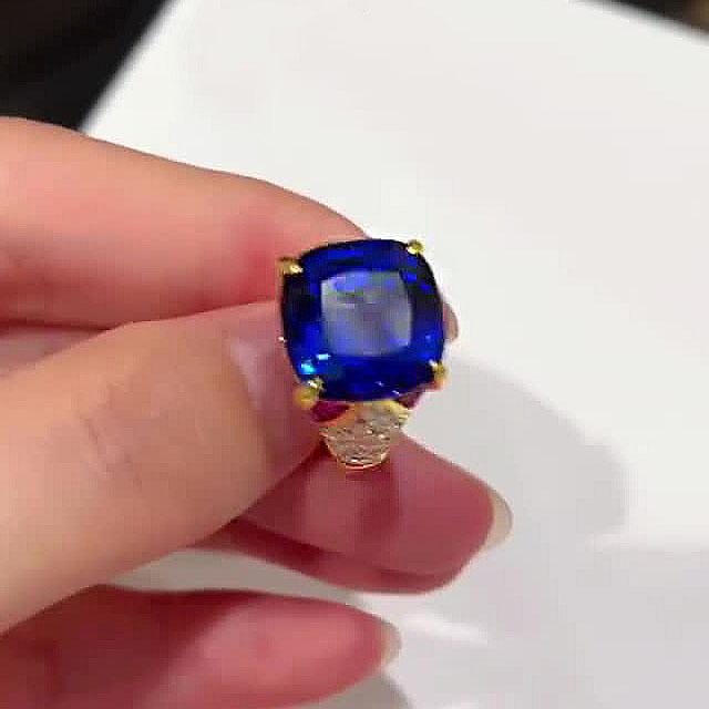 6ct Cushion Cut Blue Sapphire Engagement Ring