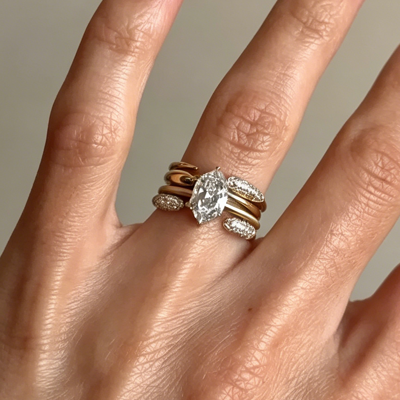 Fashion 3ct Dutch Marquise Cut White Sapphire Stacking Wedding Set / 4pcs