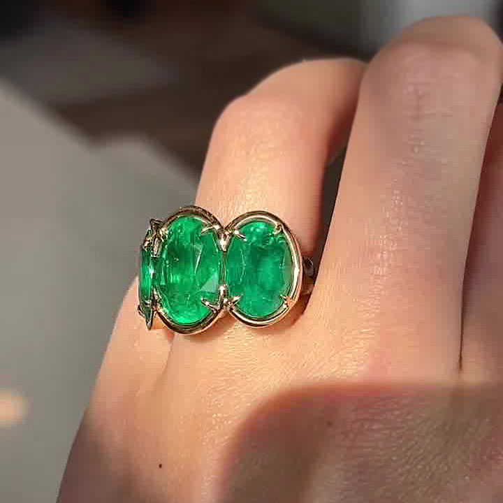 7ct Three-Stone Oval Cut Emerald Sapphire Ring