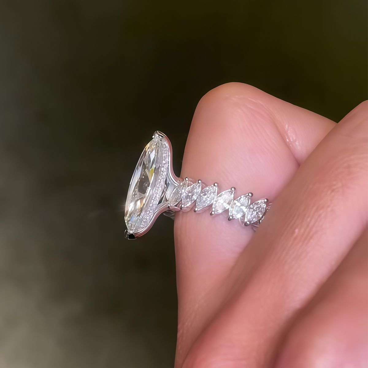 4ct Marquise Cut White Sapphire Diamond Accented Engagement Ring