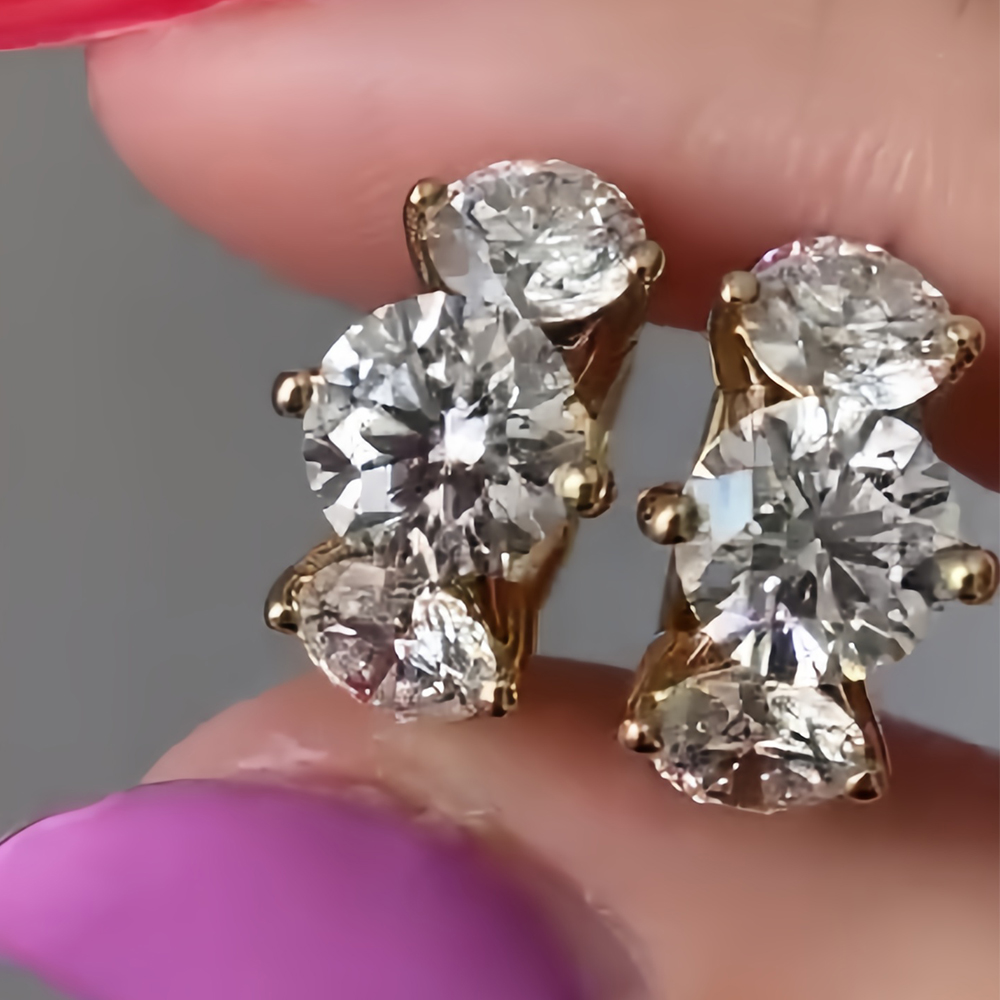 Round Cut White Sapphire Three Stone Hoop Earrings