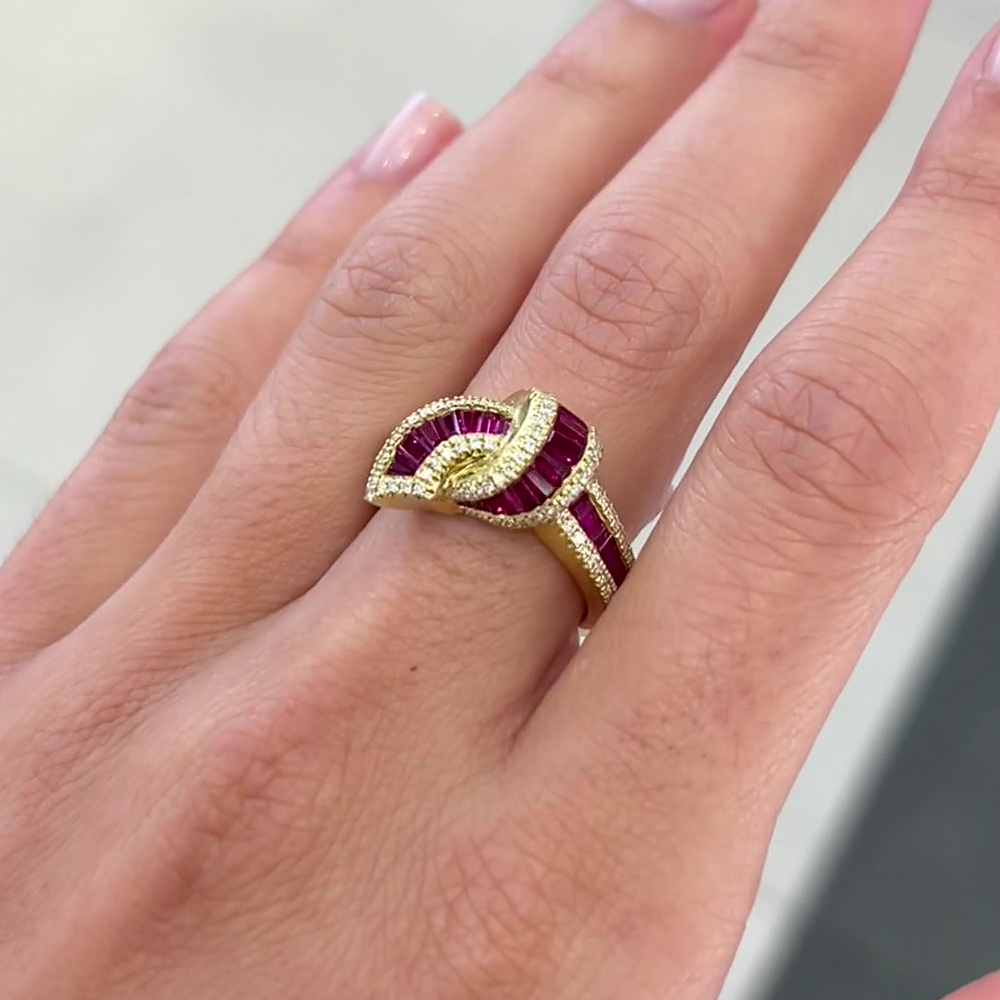 Knot Design 2ct Emerald Cut Ruby Wedding Band