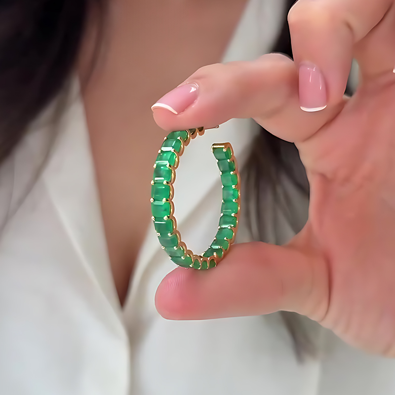 Emerald Cut Emerald Sapphire Hoop Earrings