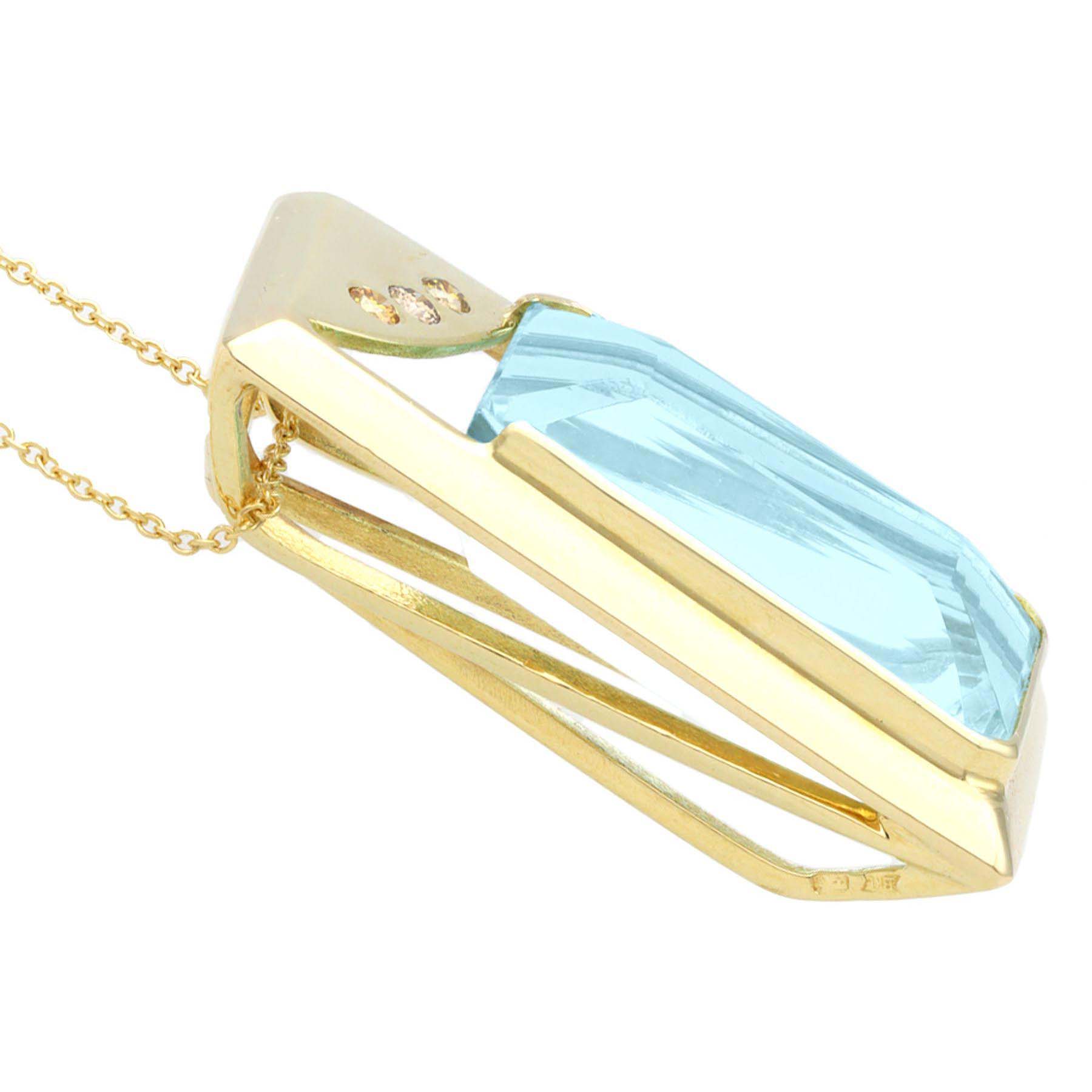 Baguette Cut Aquamarine&Diamond Pendant Necklace