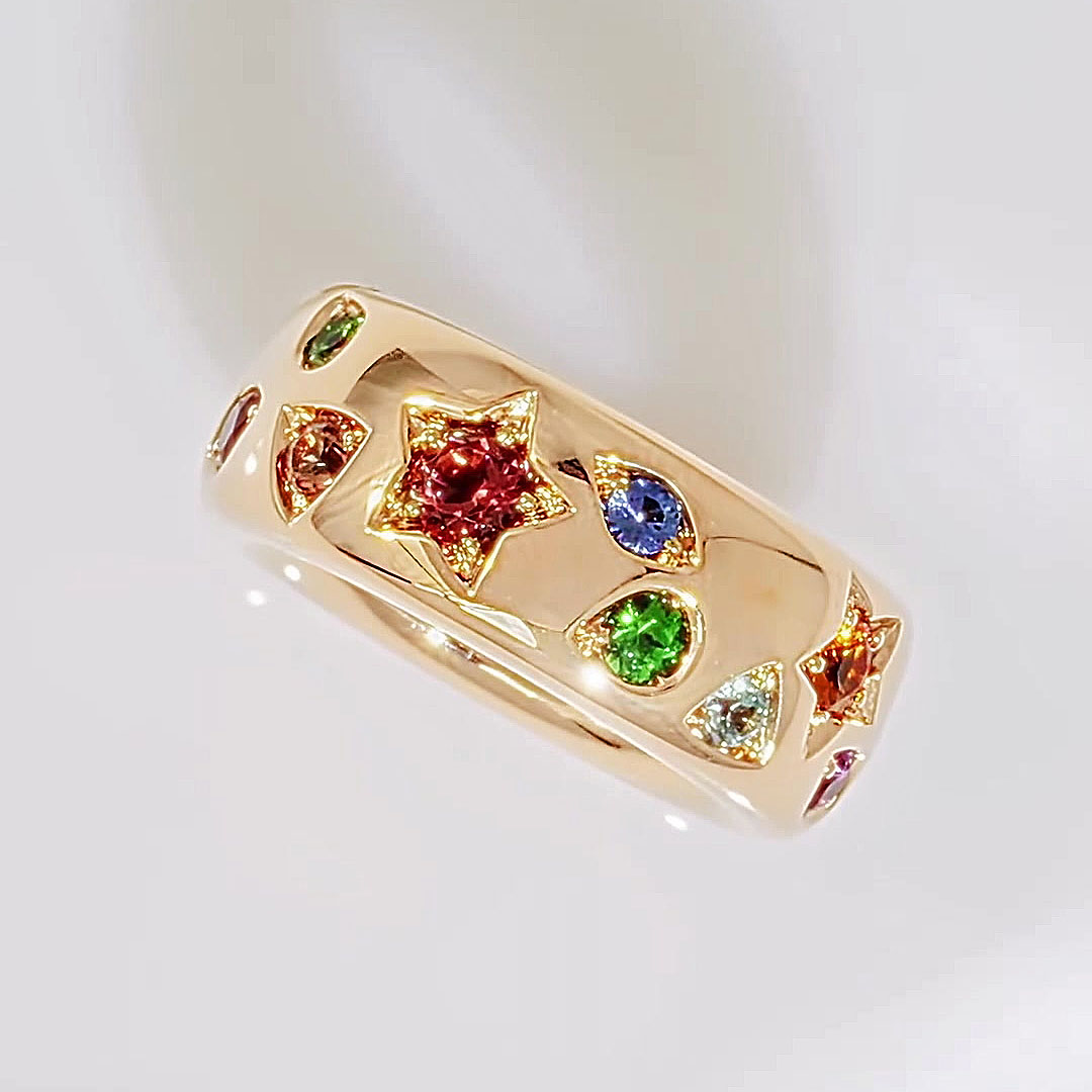 1.75ct Round Cut Rainbow Sapphire Wedding Band