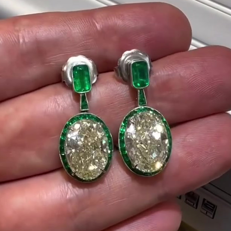 Art Deco Design Oval Cut Dangle Earrings