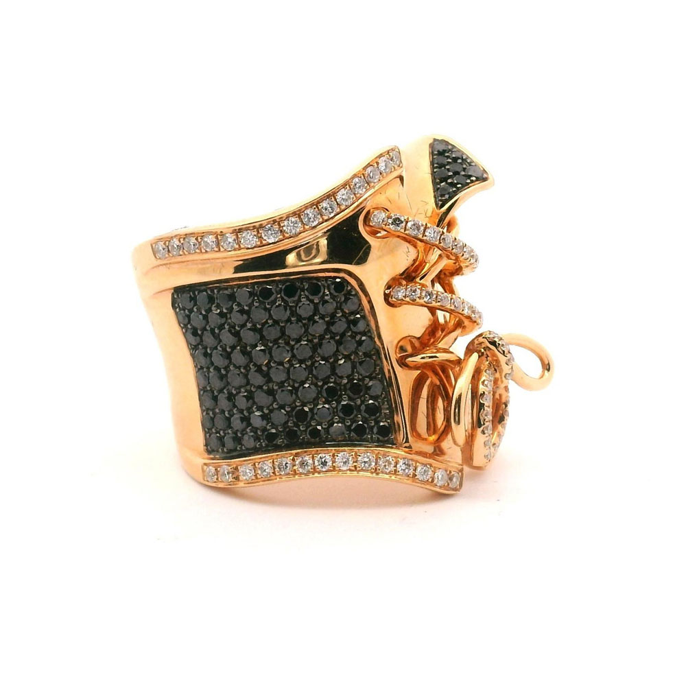 Bustier Design 2.95ct Black&White Sapphire Pave Cocktail Ring