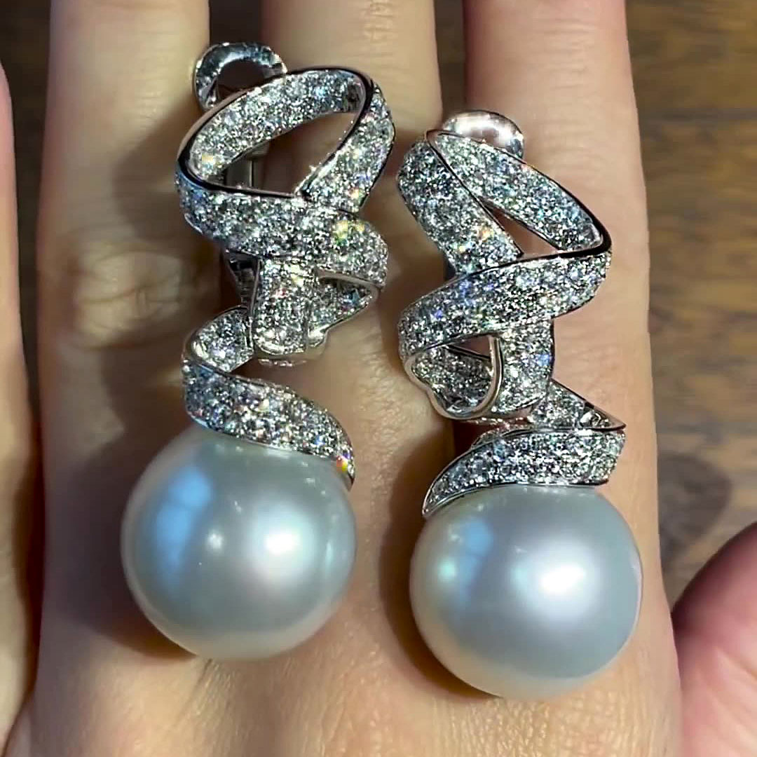 Round Cut White Sapphire Pearl Drop Earrings