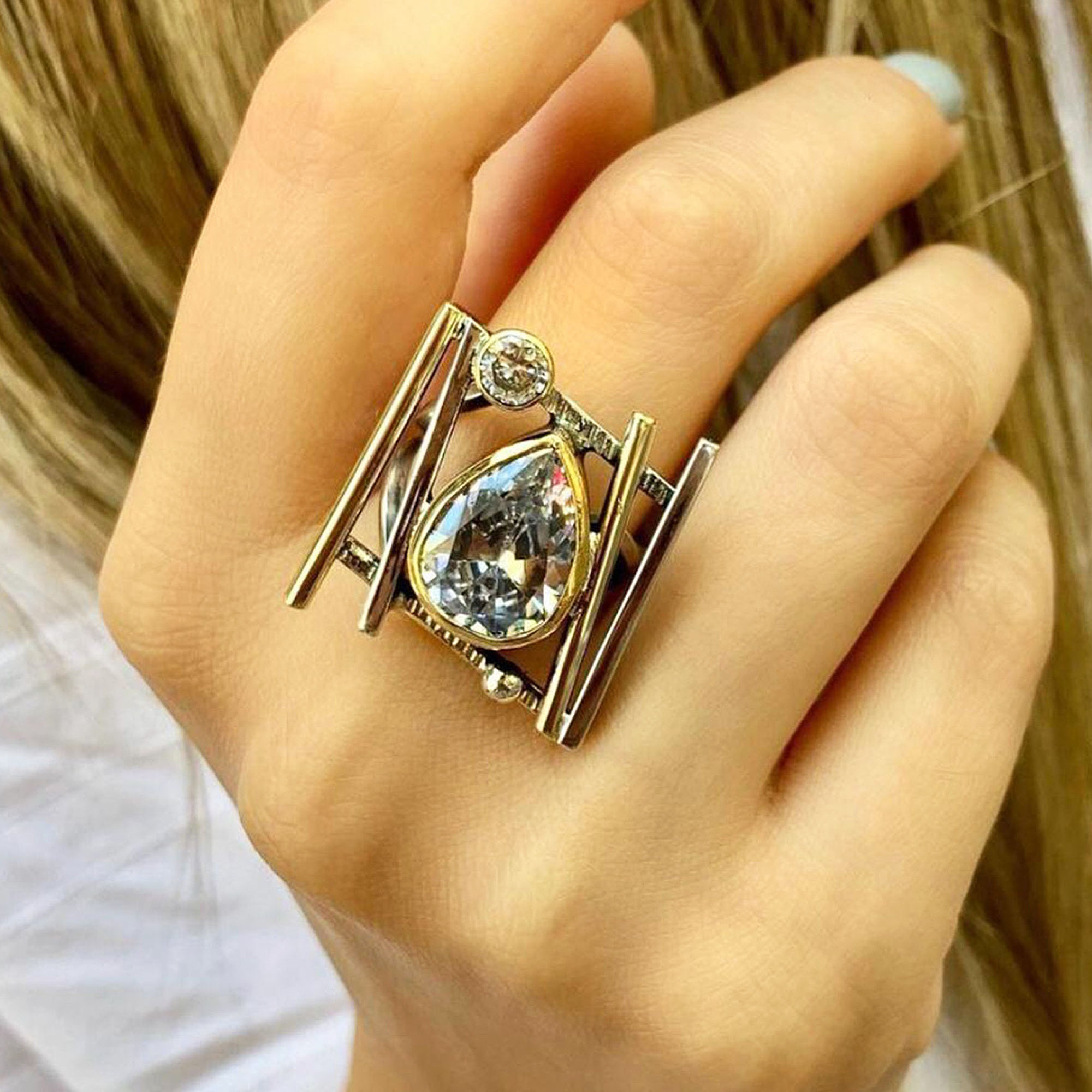 Art Deco Pear Cut White Sapphire Jewelry Set/2pcs