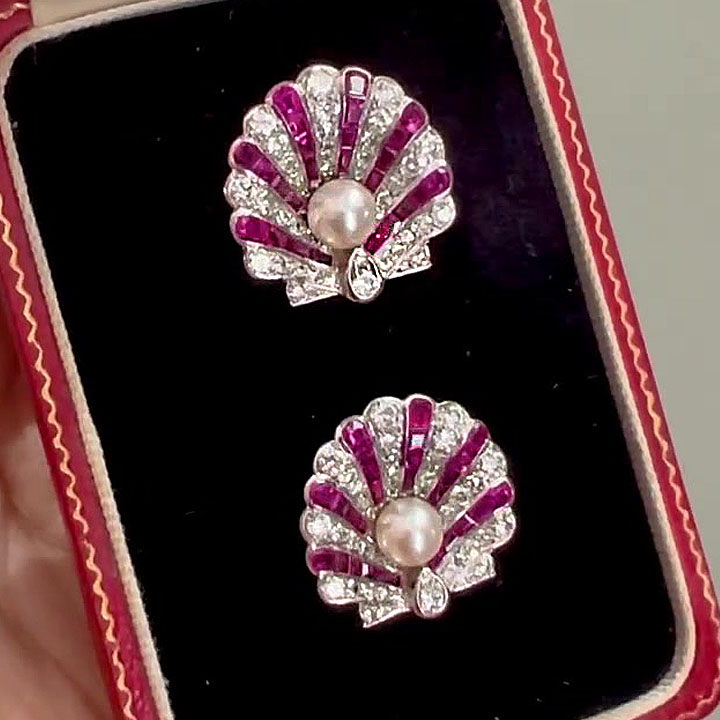 Ruby Shell Sapphire Stud Earrings With Pearls