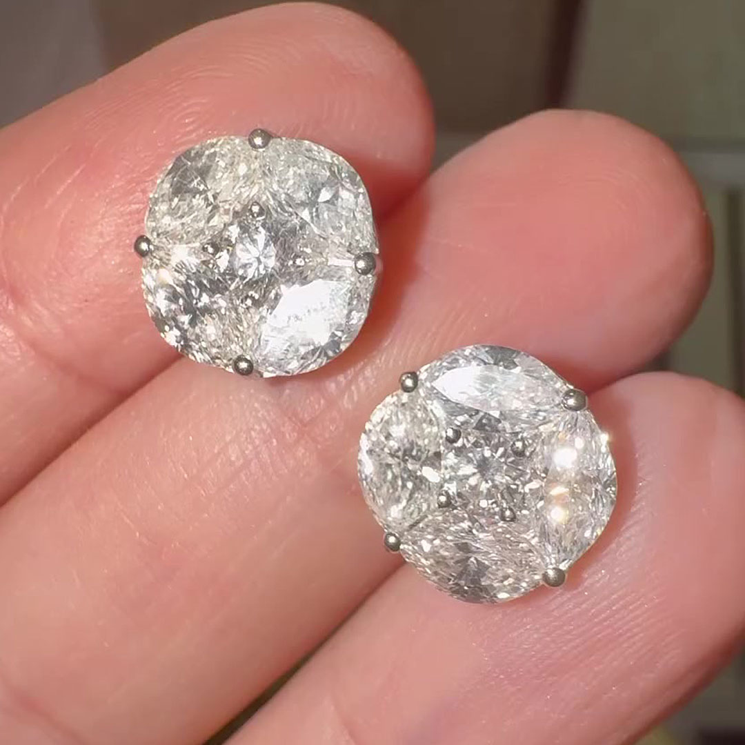 Brilliant Marquise&Round Cut White Sapphire Stud Earrings