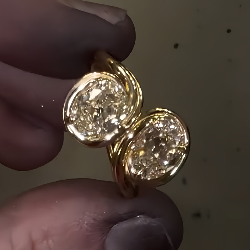 Toi et Moi Oval Cut Yellow Sapphire Engagement Ring