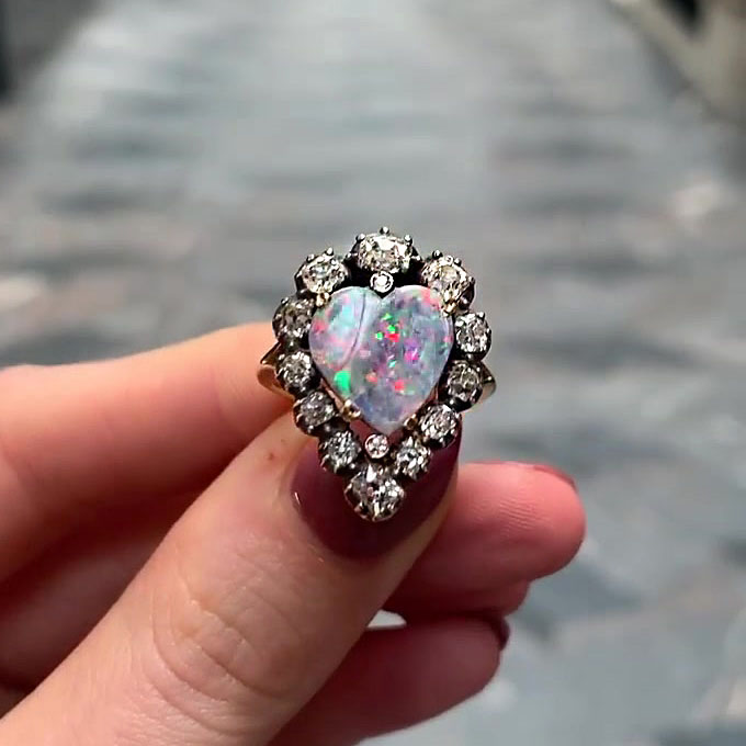 5ct Art Deco Heart Cut Opal Sapphire Engagement Ring