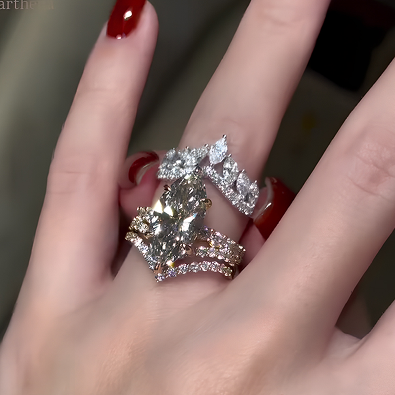 4ct Marquise Cut White Sapphire Stackable Ring Set/3pcs