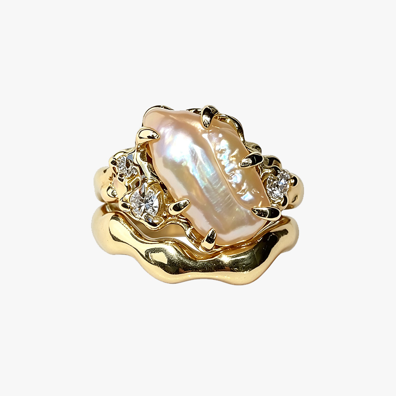 Fashion 4.25ct Biwa Pearl & Round Cut White Sapphire Wedding Set