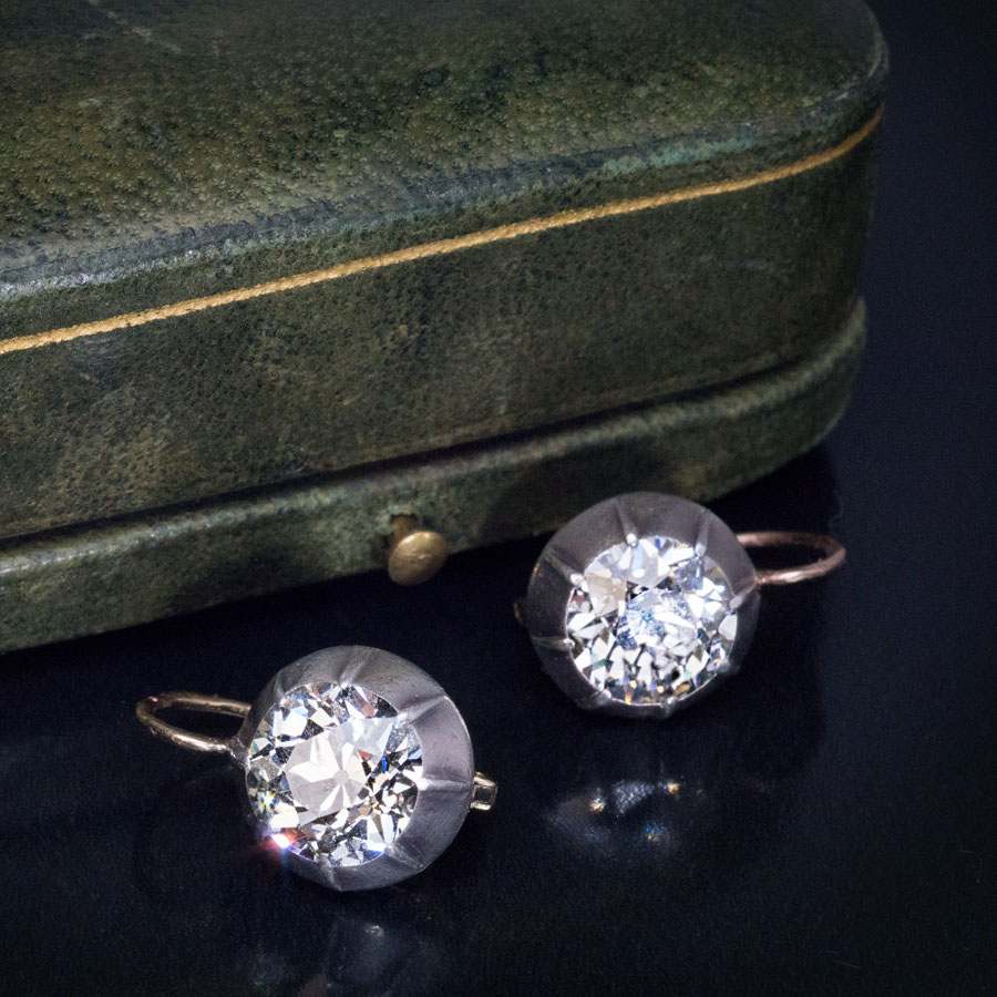 Old European Cut White Sapphire Hoop Earrings