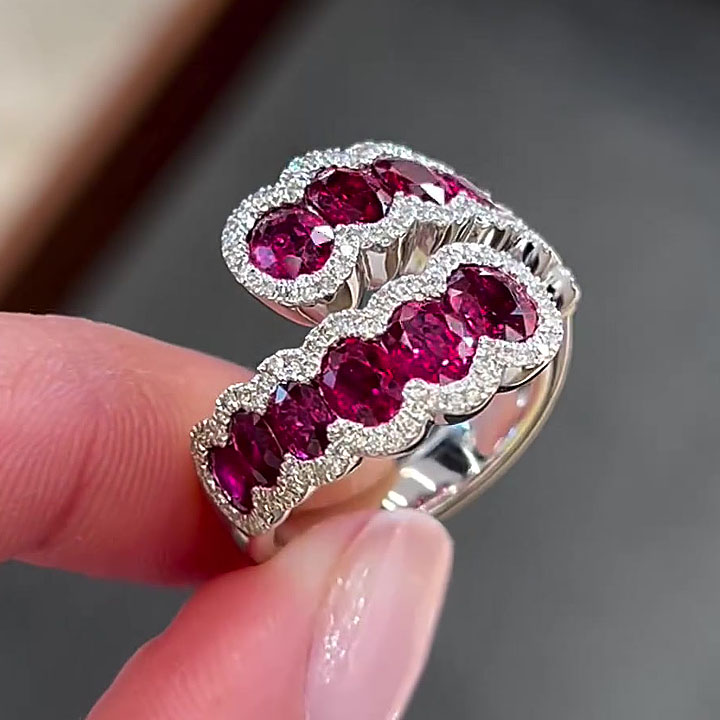 6.2ct Open Design Oval Cut Ruby Sapphire Eternity Ring