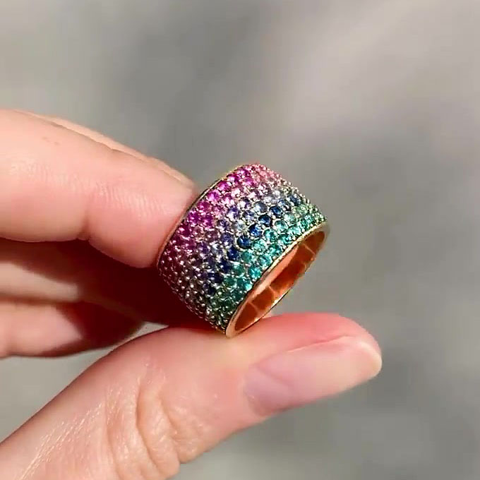 6.85ct Round Cut Rainbow Sapphire Eternity Ring