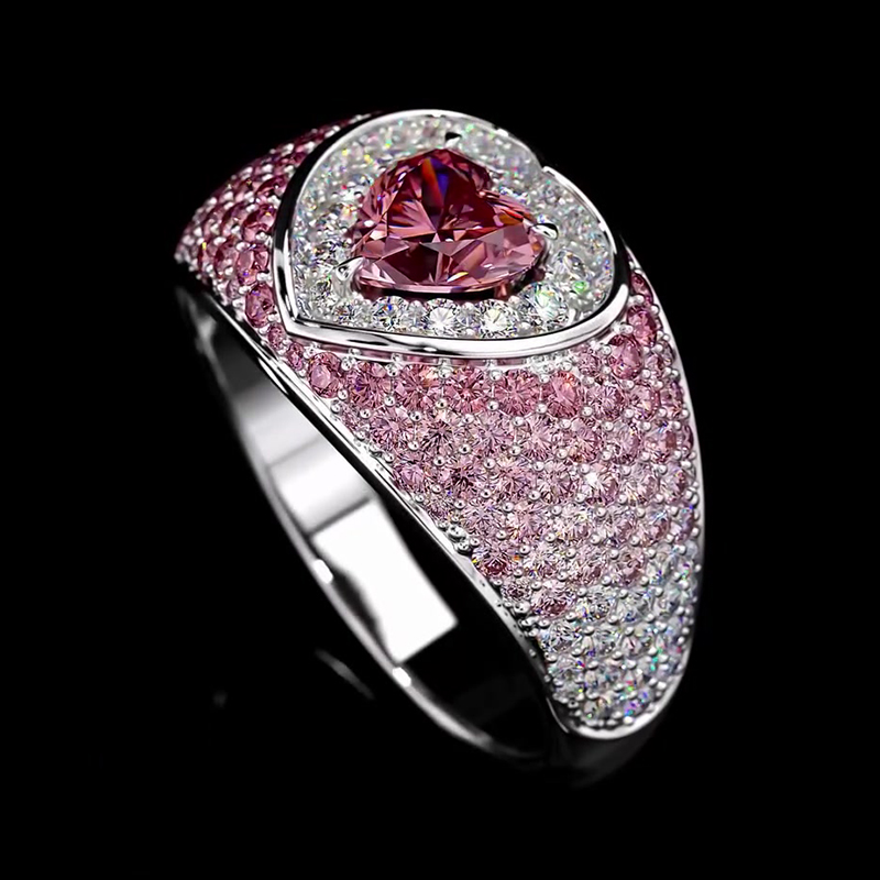 Heart Cut Pink Sapphire Gradient Micro-Pave Wedding Band
