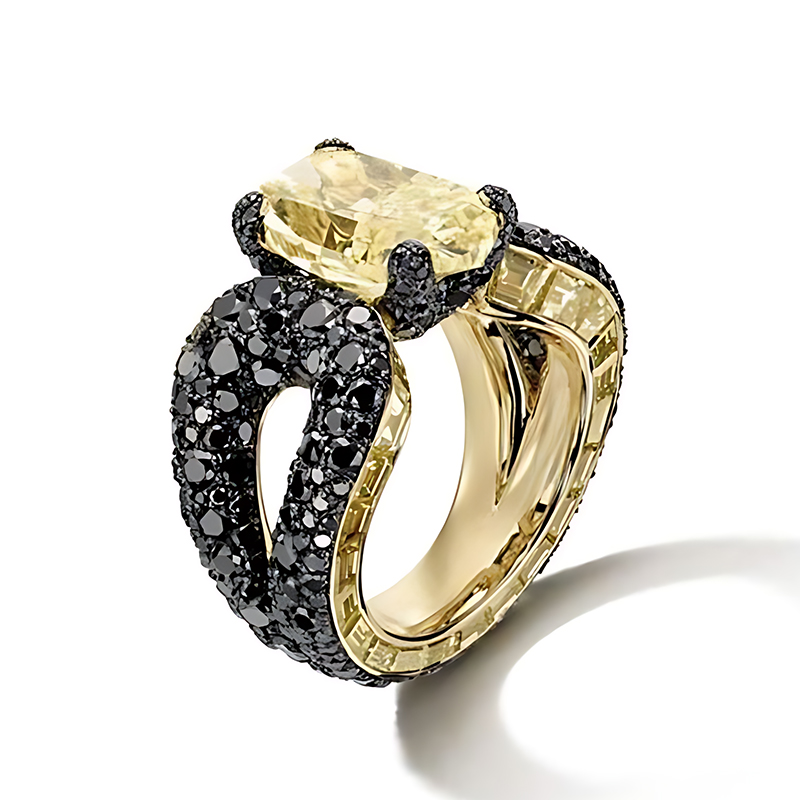 Cushion Cut Yellow Sapphire & Black Sapphire Men’s Ring