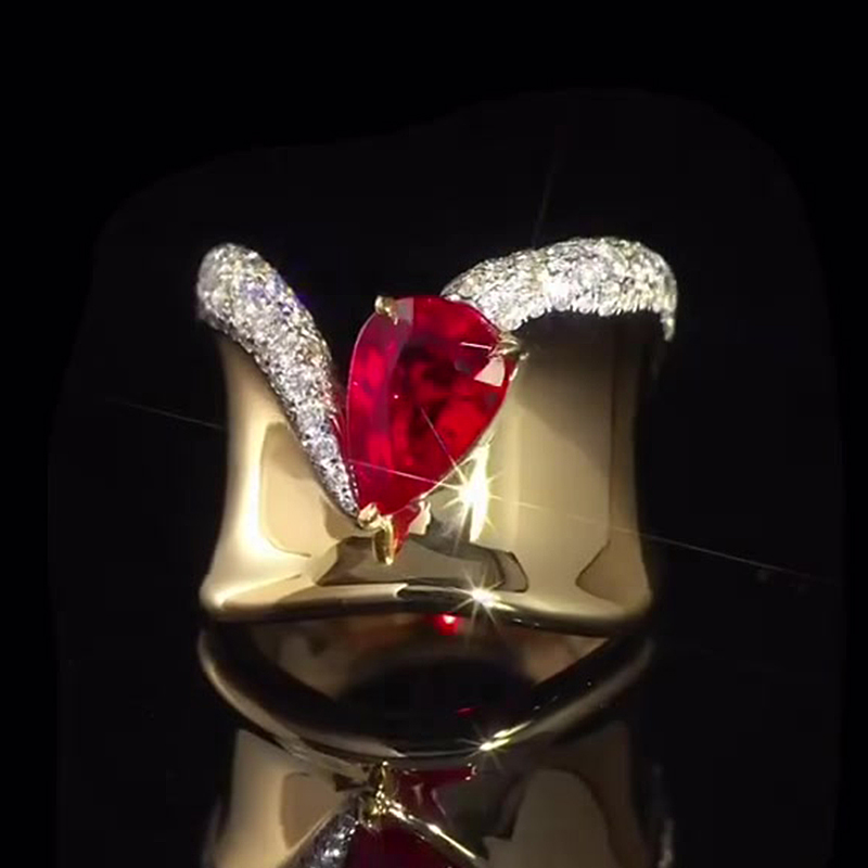 Luxury 3ct Pear Cut Ruby Sapphire Cocktail Ring