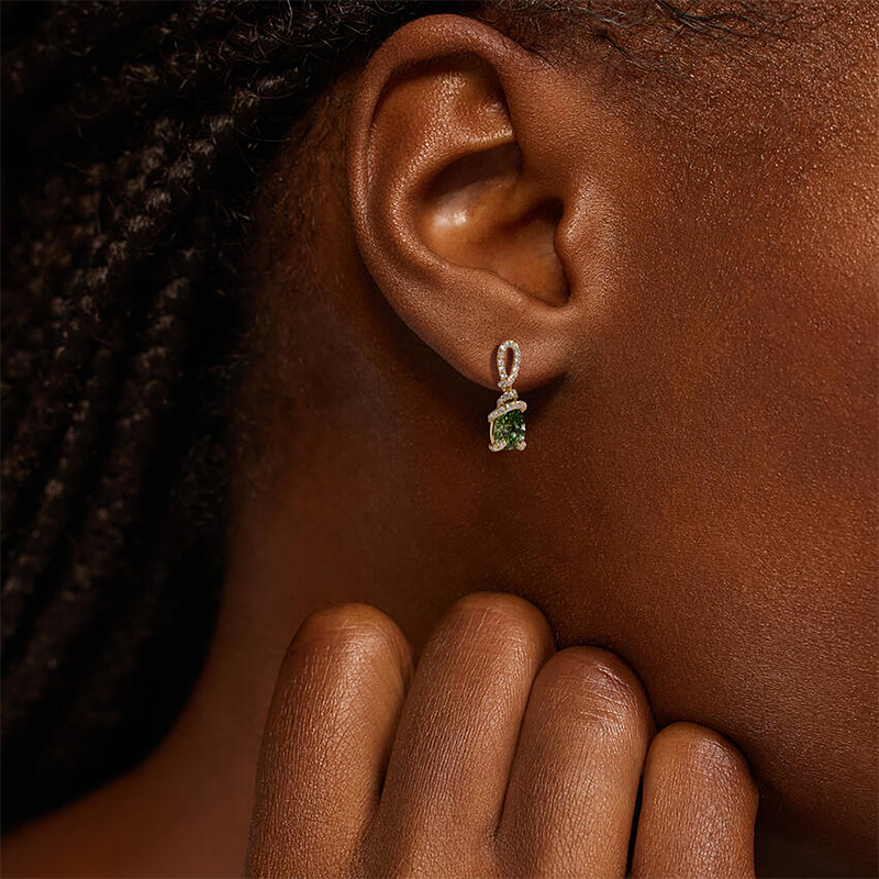 Twisted Pear Cut Forest Green Tourmaline & White Sapphire Pavé Drop Earrings