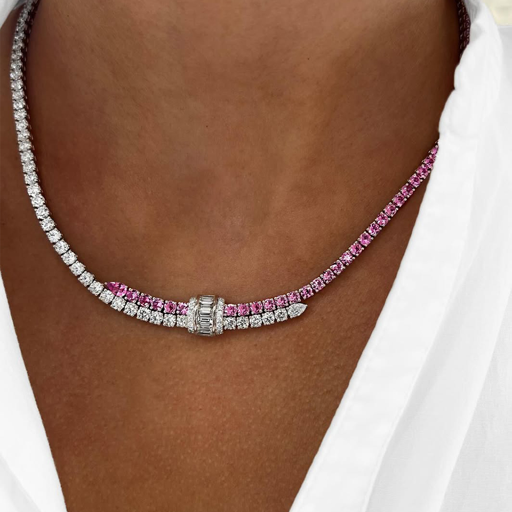 Color Block Unisex Necklace - Blue/Pink Option