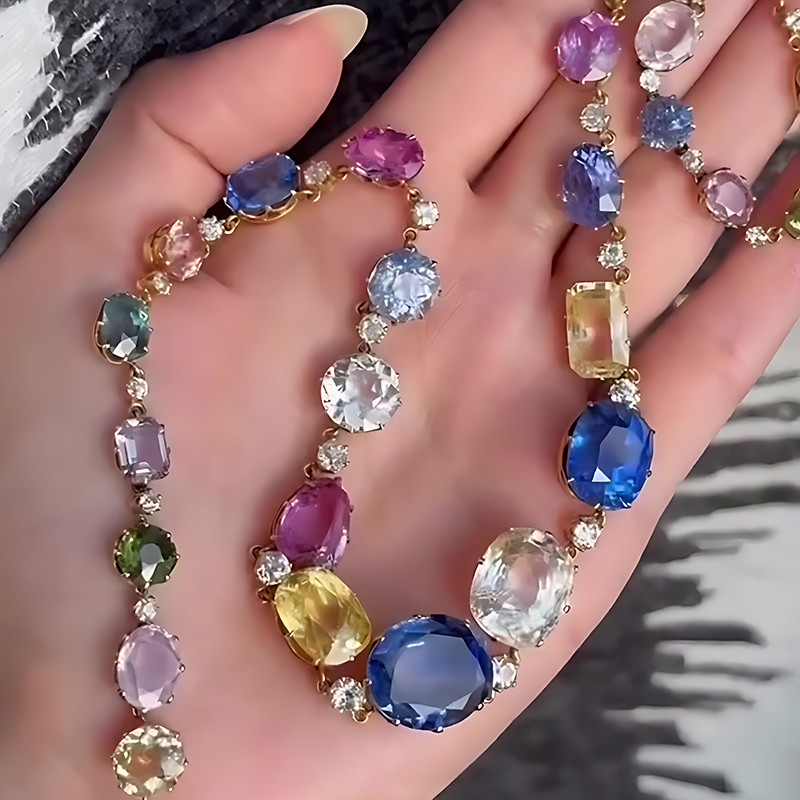 Vintage Multi-Gemstone Rainbow Necklace