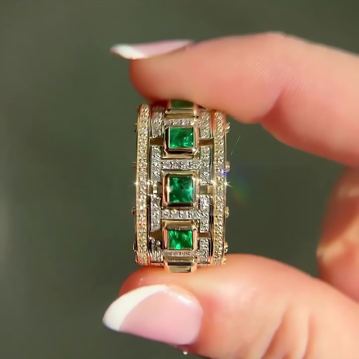 7.25ct Princess Cut Emerald Sapphire Eternity Ring